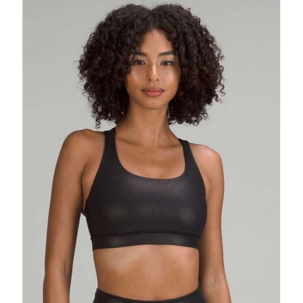 NWT Lululemon Energy Bra Shine *Medium Support, B–D Cups Matte Black Foil Size 2